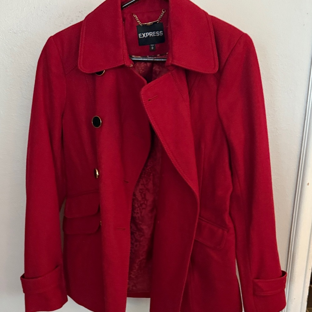 Express Women's Bold Red Peacoat